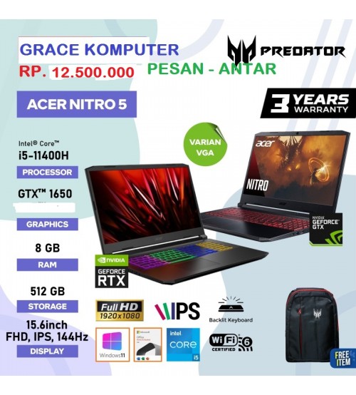 Acer Nitro AN515- 57  - core i5 11300H | ram 8gb | 512gb ssd | VGA GTX 1650 : 4gb | 15,6" FHD